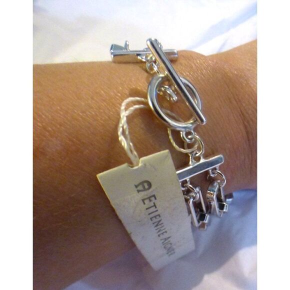 Etienne Aigner 2 strand link chain Silver-tone toggle bracelet, OS - Picture 4 of 6